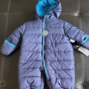 Carter's Purple One-Piece Puffer Footie with Blue Trim